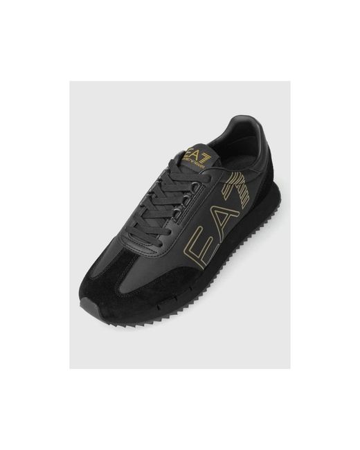 EA7 Schoenen ,Zwart ,Leer Flat Sneakers in het Black voor heren