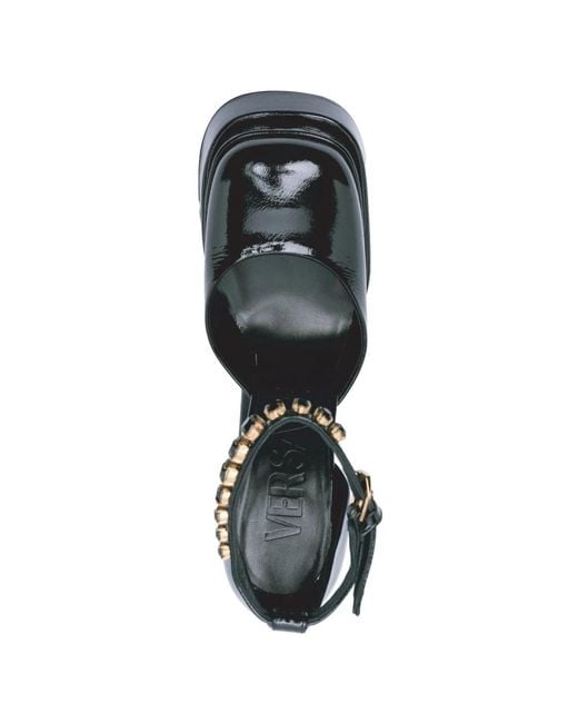 Versace Black Schwarze leder plateau sandalen