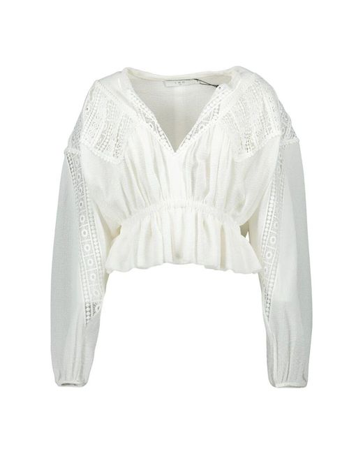 IRO White Weiße bluse mit v-ausschnitt und puffärmeln,schwarze rixi bluse mit v-ausschnitt