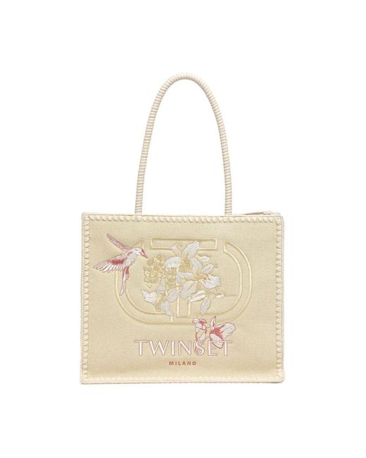 Twinset Natural Bestickte taschen mit magnetverschluss