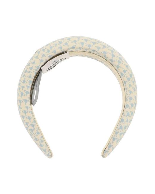 Fascia per capelli in seta con orb ricamato di Vivienne Westwood in White