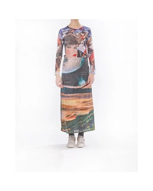 Sunnei Rokken ,Veelkleurig ,Grafische Print Lange Rok Met Zijsplitten in het Gray