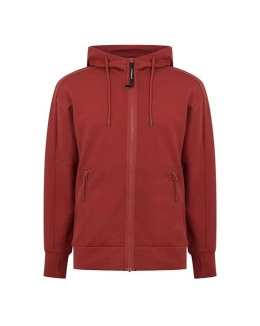 Diagonal Raised Fleece Zipped Lens Hoodie Ketchup C P Company de hombre de color Red