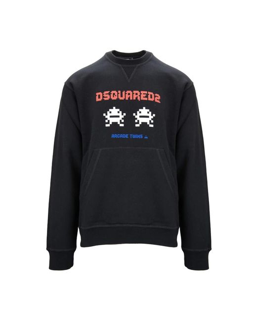 DSquared² Hoodies & Sweatvesten ,Zwart ,Katoen Pullover Sweatshirt Met Contrasterende Prints in het Blue voor heren