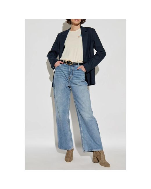 Rag & Bone Jassen ,Blauw ,Linnen Blazer Met Open Revers in het Blue
