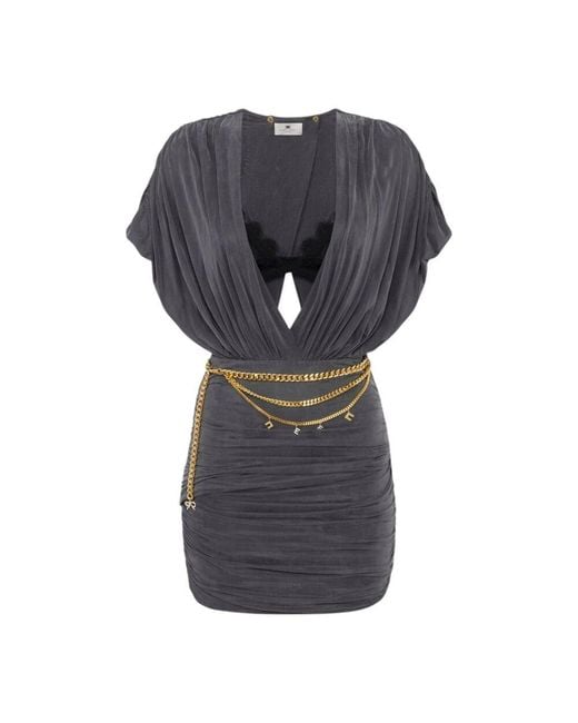 Elisabetta Franchi Gray Elegantes Minikleid Mit Blumenmuster