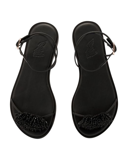 Ancient Greek Sandals Black Minimalistische Kristallverzierte Beinsandale