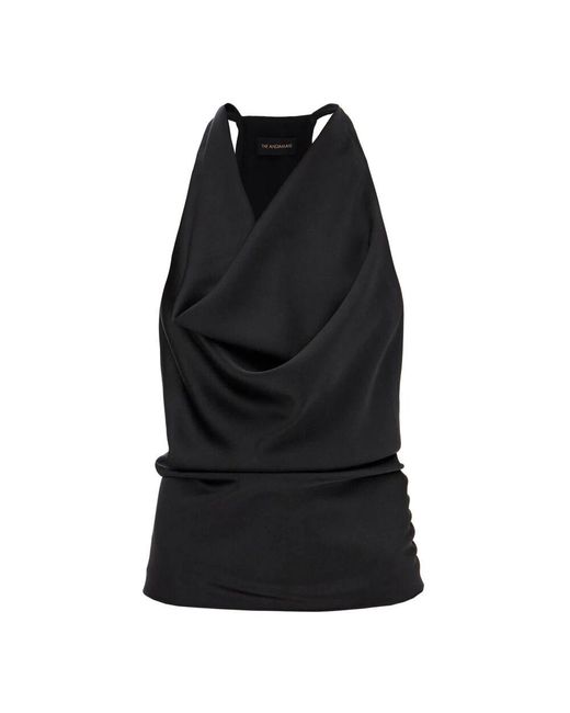 ANDAMANE Black Gedraperter satin ärmelloses top