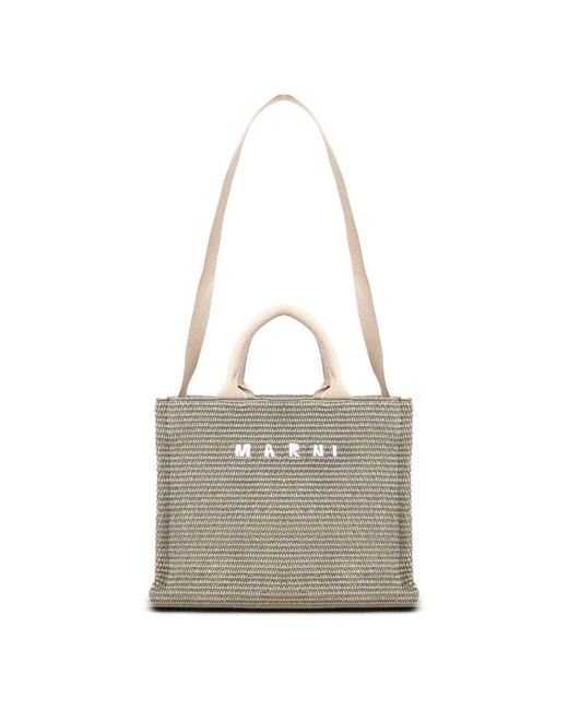 Marni Gray Grüne gewebte raffia-tasche