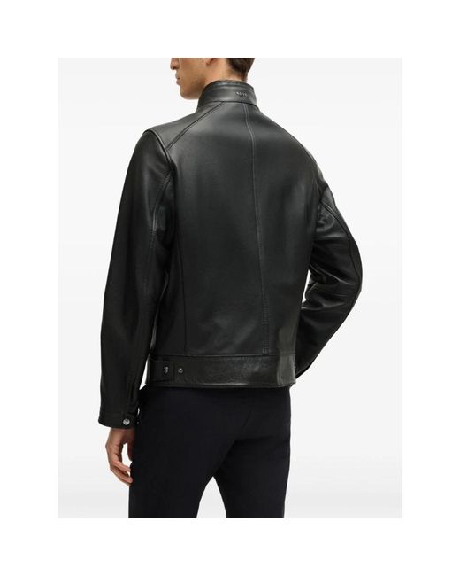 HUGO Black Leather Jackets for men