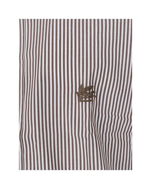 Etro Roma Logo Button-Down Long Sleeve Shirt in het Gray voor heren
