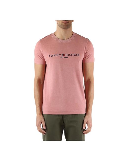 Tommy Hilfiger Slim fit baumwoll logo t-shirt in Pink für Herren