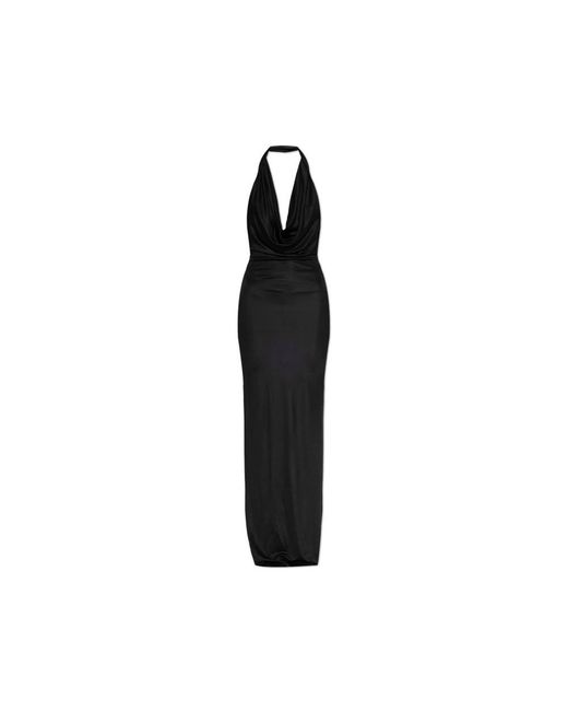 DSquared² Kleedjes ,Zwart ,Leer Lange Jurk Met Open Rug in het Black