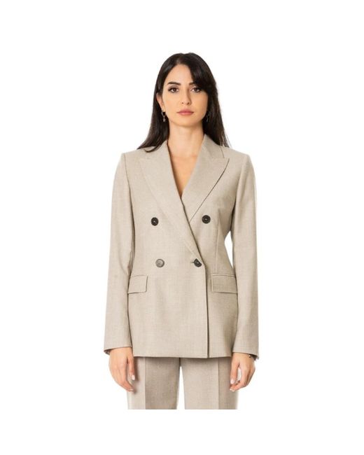 Max Mara Jassen ,Grijs ,Wol Double-Breasted Flanellen Wollen Blazer in het Natural