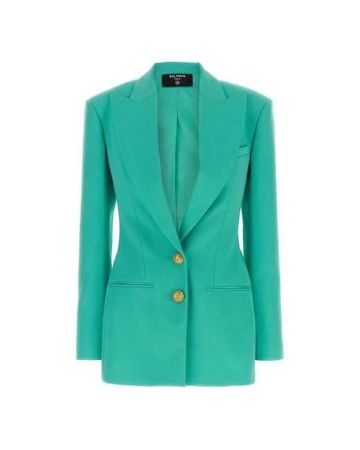 Balmain Double-Breasted Wollen Blazer in het Green