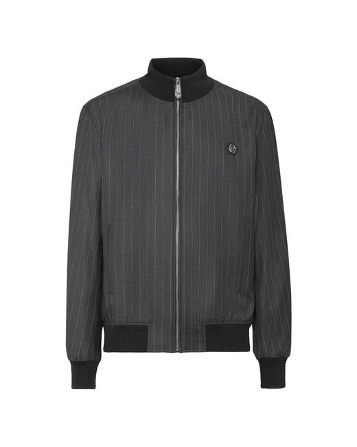 Philipp Plein Jassen ,Grijs ,Wol Wool Pinstripe Bomber Ls in het Gray voor heren