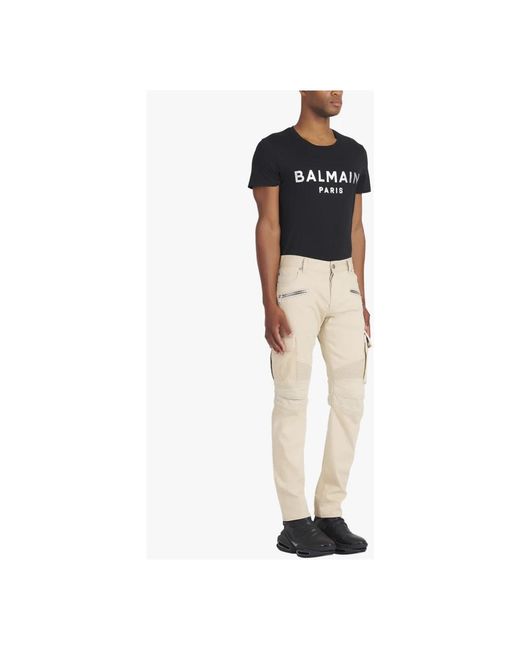 Balmain Cotton Stretch Slim-Fit Cargo Broek in het Natural voor heren