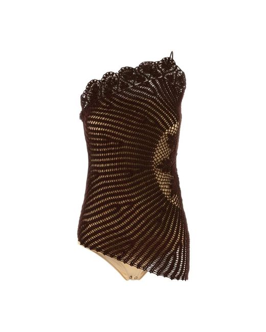 Magda Butrym Lace Crochet One Shoulder Top in het Brown