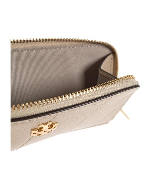 Tory Burch Natural Charlie Quilted Zip Card Case