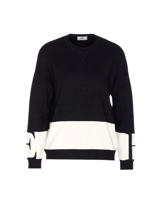 Elisabetta Franchi Black Schwarzer Rundhalsausschnitt Pullover Gerippter Saum