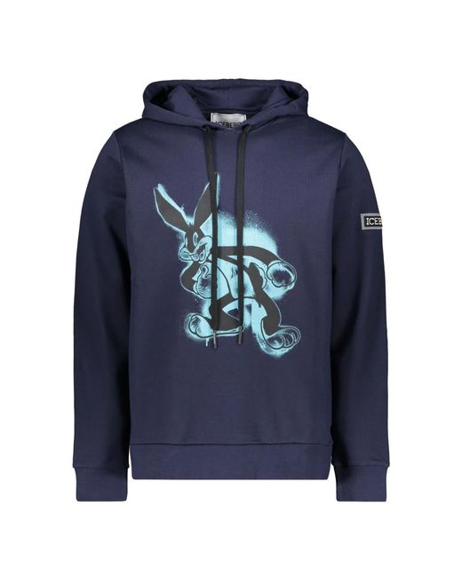 Iceberg Hoodies & Sweatvesten ,Blauw ,Katoen Maxi Print Hoodie in het Blue voor heren