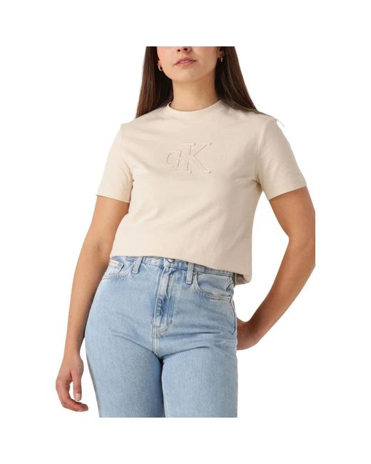 Calvin Klein Tops ,Applique Regular Tee in het Blue
