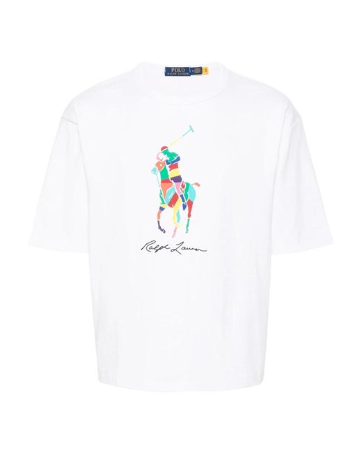 T-shirt in cotone con logo big pony di Ralph Lauren in White da Uomo
