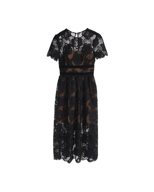 Self-Portrait Black Elegantes samt-bow midi-kleid