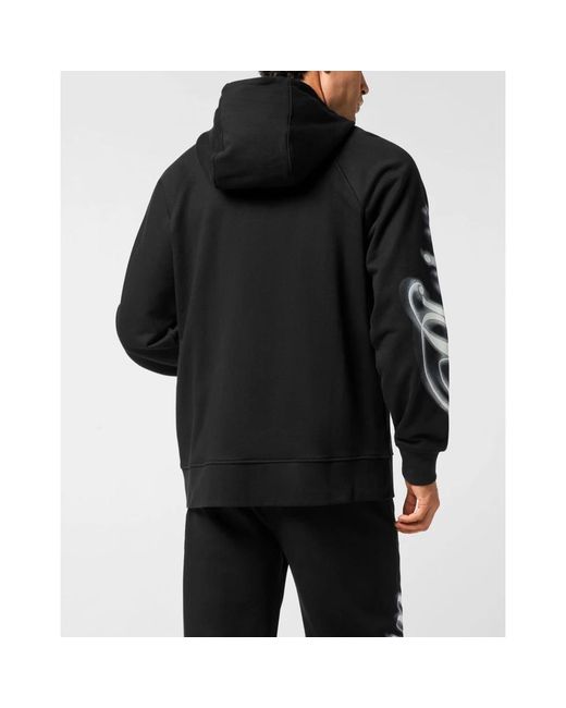 Philipp Plein Hoodies & Sweatvesten ,Zwart ,Katoen Zip Hoodie Blur Signature in het Black voor heren