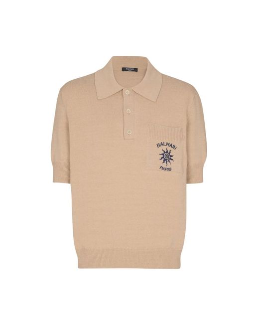Balmain Short Sleeve Button-Placket Polo in het Natural voor heren