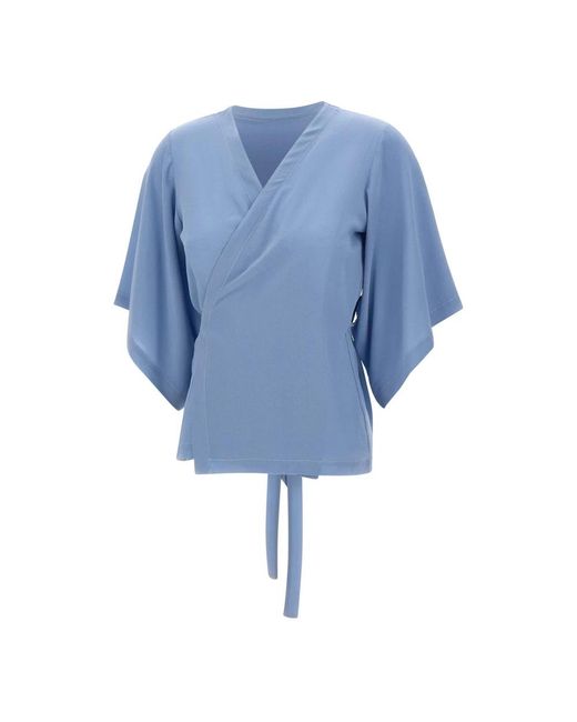 Kangra Zijden Wikkelblouse in het Blue