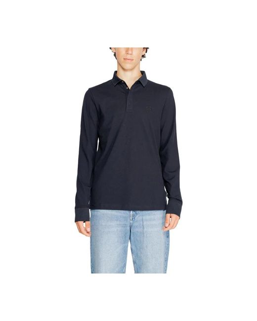 ARMANI EXCHANGE Blaues langarm baumwoll-poloshirt in Blue für Herren