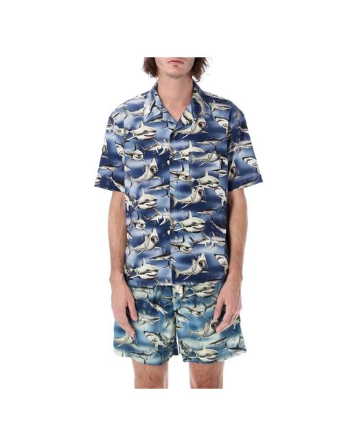 Palm Angels Blue Short Sleeve Shirts for men