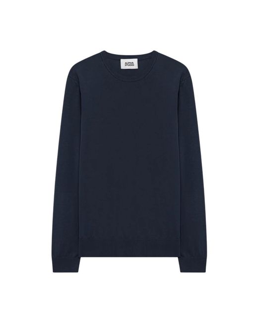Alpha Studio Blue Round-Neck Knitwear for men