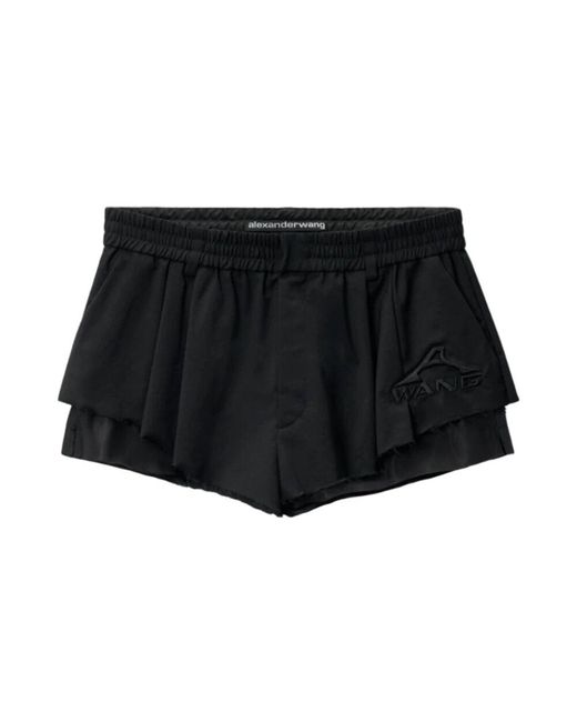 Alexander Wang Black Ausgestellte wollmisch-shorts