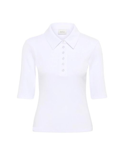 Gestuz Tops ,Wit ,Katoen Witte Polo Top Korte Mouw Klassiek in het White