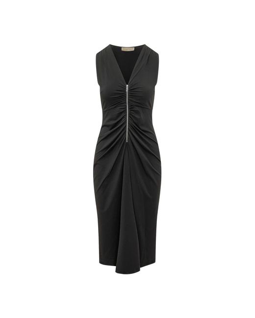 Michael Kors Kleedjes ,Zwart ,Mouwmloze Midi-Jurk Met V-Hals in het Black