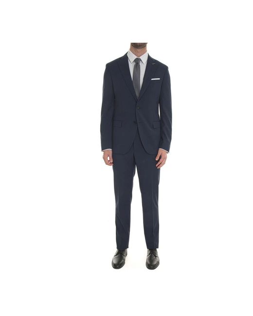 Paoloni Kostuums ,Blauw ,Wol Klassiek 2-Knoops Pak Met Zijsplitten in het Blue voor heren