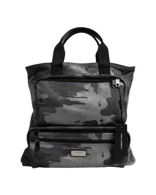 Dolce & Gabbana Black Graue Camo Schulter-Tragetasche