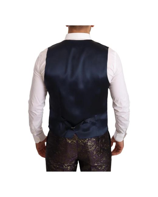 Dolce & Gabbana Schmaler 3-teiliger SICILIA-Anzug aus lila-goldenem Brokat in Black für Herren