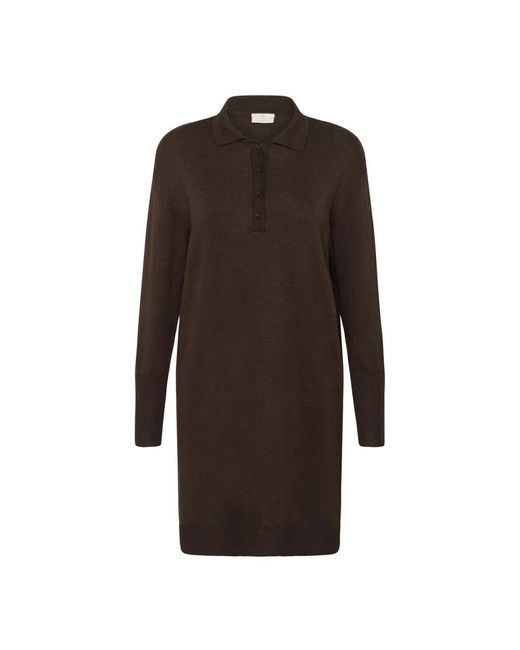 Kaffe Kleedjes ,Bruin ,Nylon Bruine Polo Gebreide Jurk in het Brown
