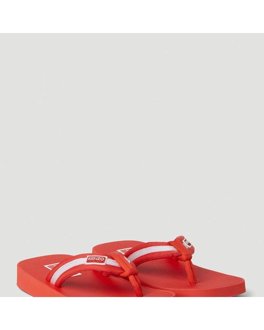 KENZO Red Mode Logo Patch Flip Flops