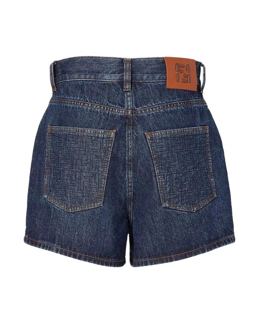 Fendi Flared Denim Shorts in het Blue