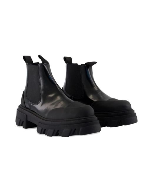 Ganni Black Low Chelsea Ankle Boots