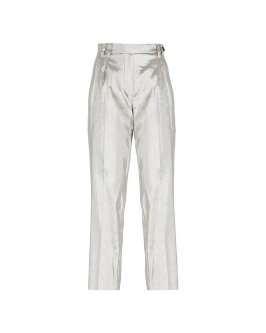Pantaloni in lino argento con tasche di Brunello Cucinelli in Gray