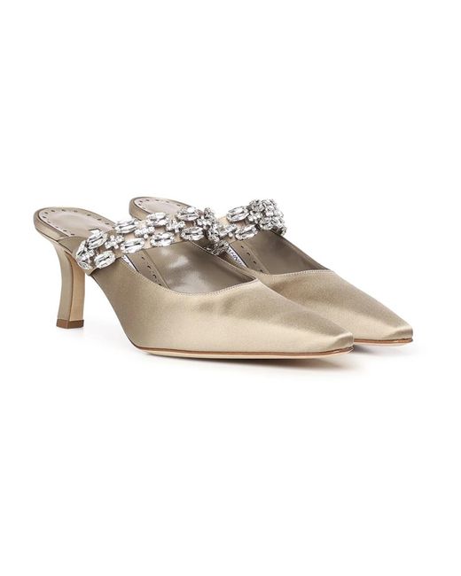 Manolo Blahnik White Heeled Mules
