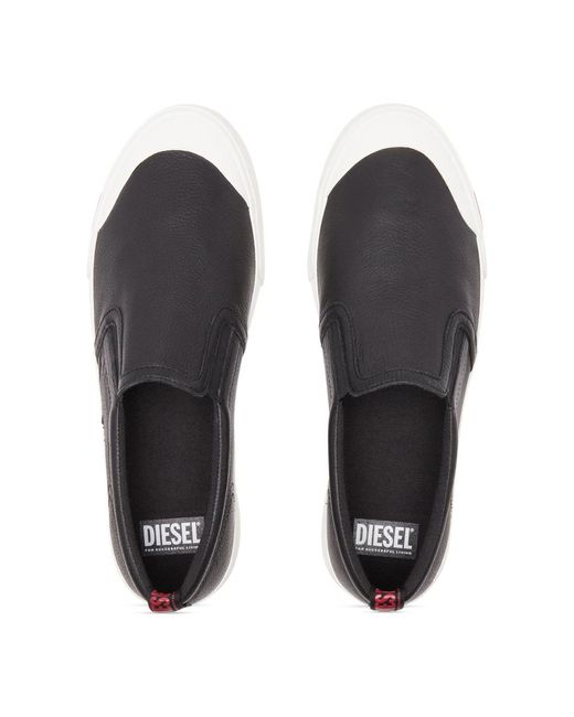 DIESEL S-athos slip on - verschlusslose sneakers aus einfarbigem leder in Black für Herren