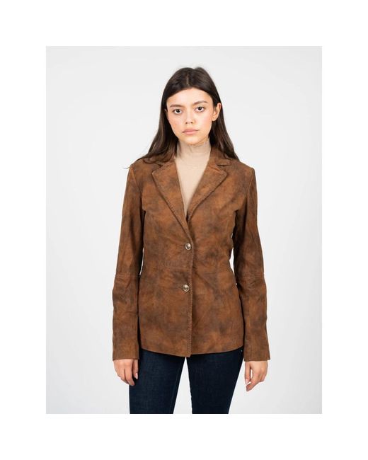Guess Jassen ,Bruin ,Leren Bomberjack Met Bloemen Voering in het Brown