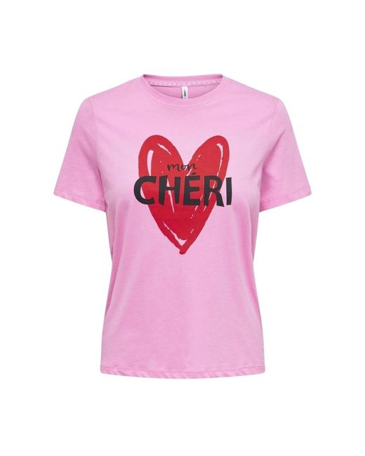 ONLY Tops ,Roze ,Katoen Valentine Life Topbox Tee in het Pink