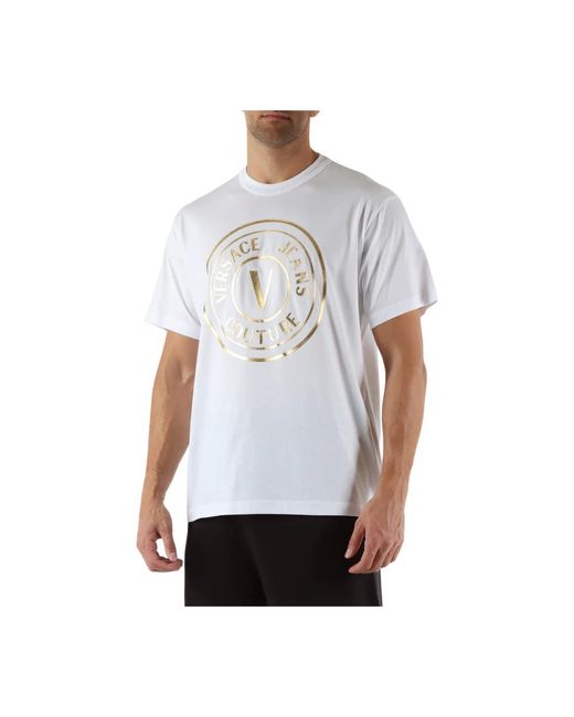 Versace Regular fit baumwolle logo print t-shirt in White für Herren